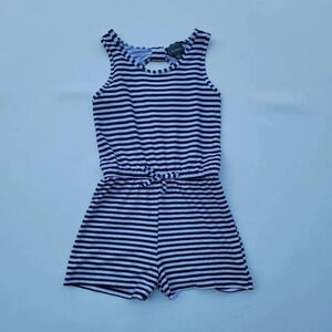 Picapino Girls Stripped Romper Sleeveless Drawstring Waist Navy White sz 4